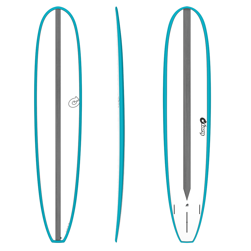 torq TET 9´6 - Longboard - White + Carbon Strip + Teal Rails